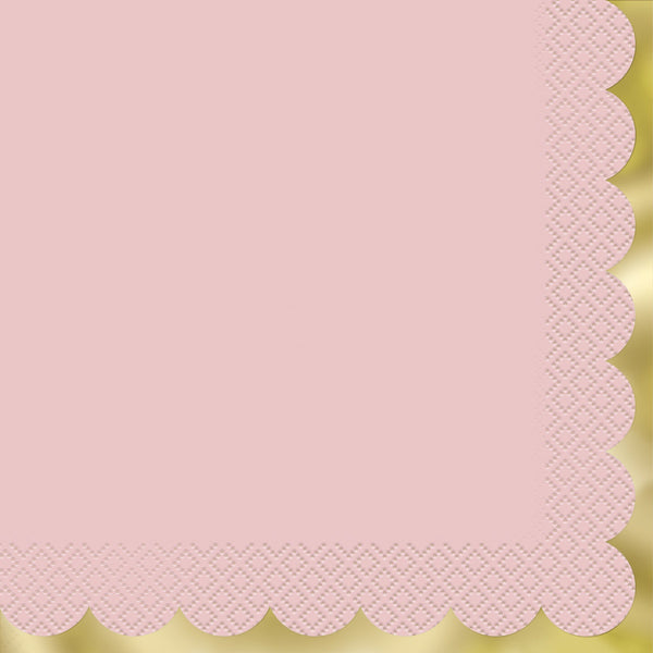 PASTEL PINK WITH GOLD FOIL STAMPED 20 LUNCHEON NAPKINS 2PLY 33CM X 33CM (13" X 13")